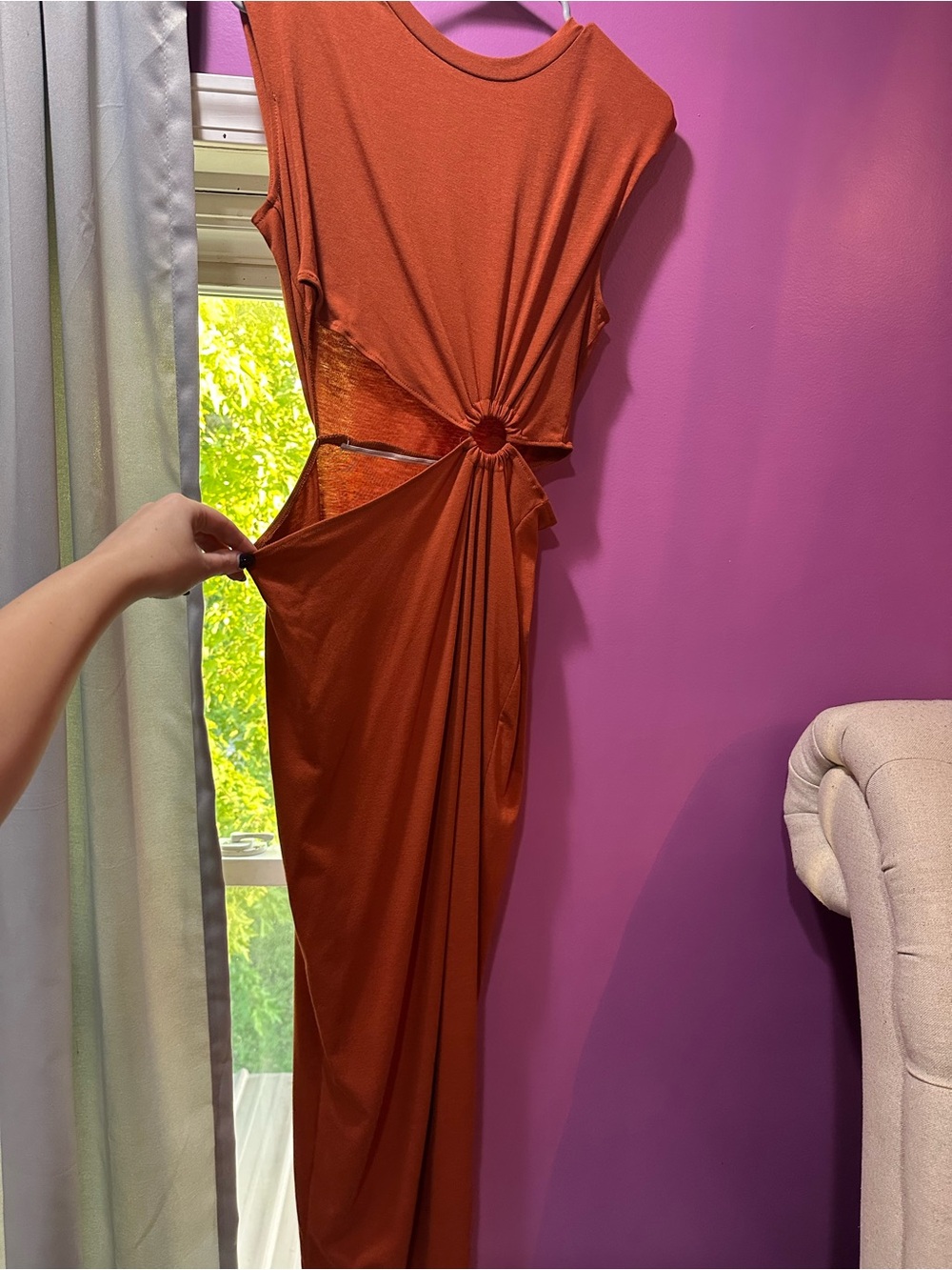 Sleek Rust Cutout Maxi Dress with Knot Detail